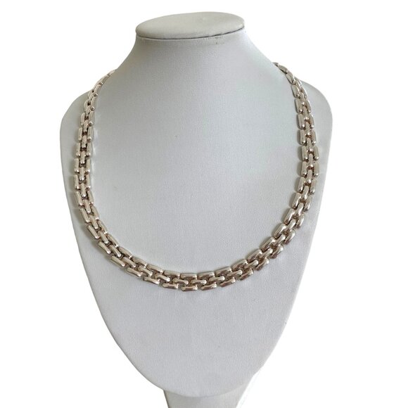Sterling Silver Panther Chain collar necklace 17" Signed M Italy